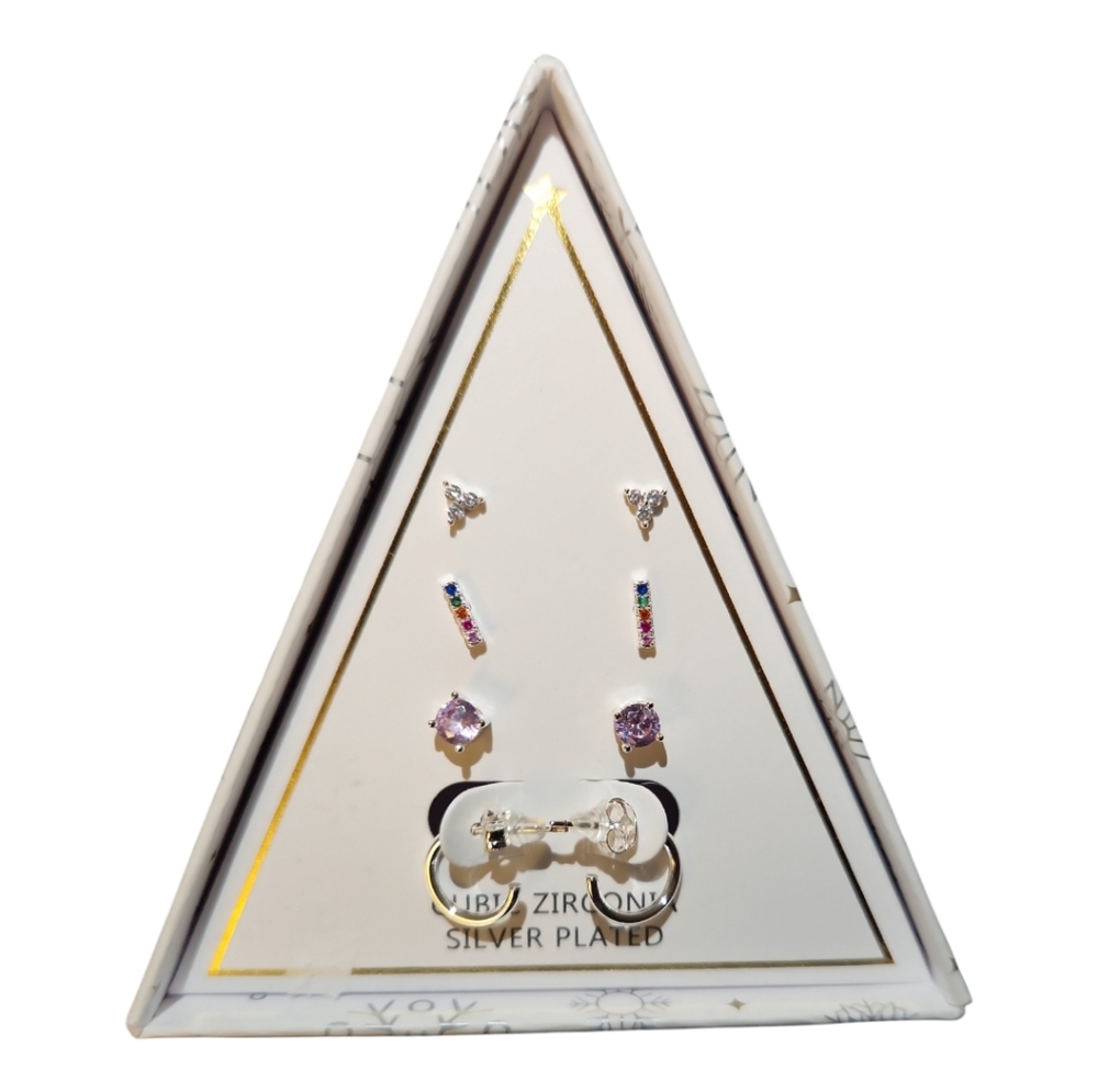 Cubic Zirconia Silver Plated 4 Designs Box Set. (Girls) NWT